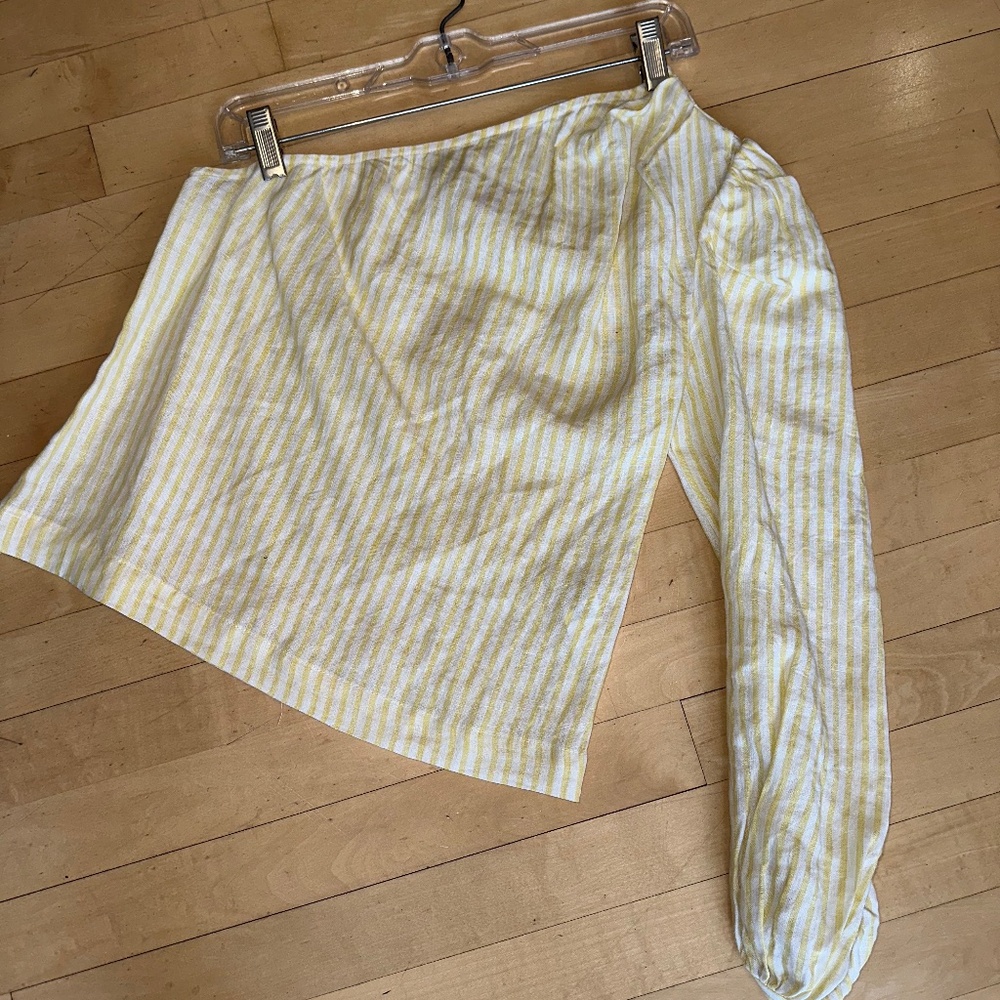 FRAME yellow/white stripe linen top, S, GD1215 - Picture 3 of 7